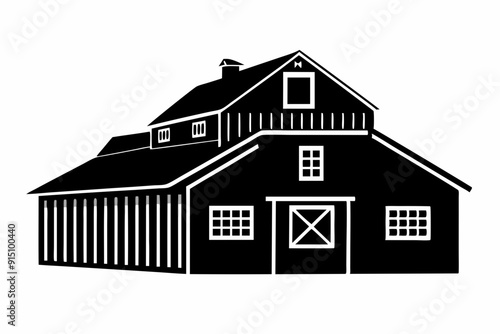 farm house barn black silhouette, barn & farm building vector illustration, isolated on white background