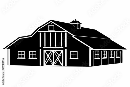 farm house barn black silhouette, barn & farm building vector illustration, isolated on white background