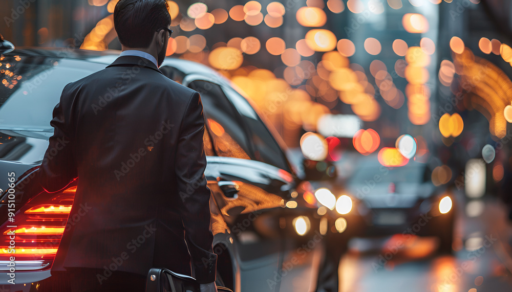 Businessman getting out of luxury car Businessman getting out of luxury car