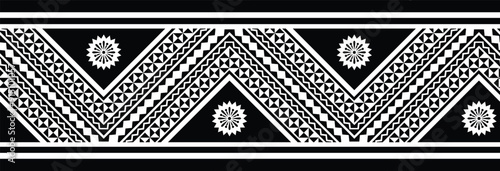 Polynesian tattoo design tribal border.Tribal design ethnic ornament maori band.Samoan Tattoo ribbon sleeve bracelet.Fabric seamless isolated hawaiian armband pattern on white background.