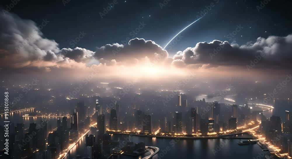 Cityscape with Cloudy Night Sky Cityscape with Cloudy Night Sky