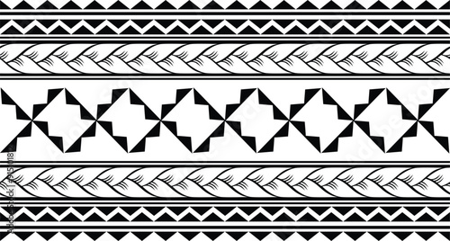 Polynesian pattern tribal tattoo border. Tribal tattoo geometric fore arm samoan band.Tattoo eps forearm samoan sleeve bracelet.Fabric seamless isolated hawaiian pattern on white background.