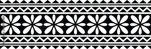 Polynesian tattoo design tribal border.Tribal design ethnic ornament maori band.Samoan Tattoo ribbon sleeve bracelet.Fabric seamless isolated hawaiian armband pattern on white background.