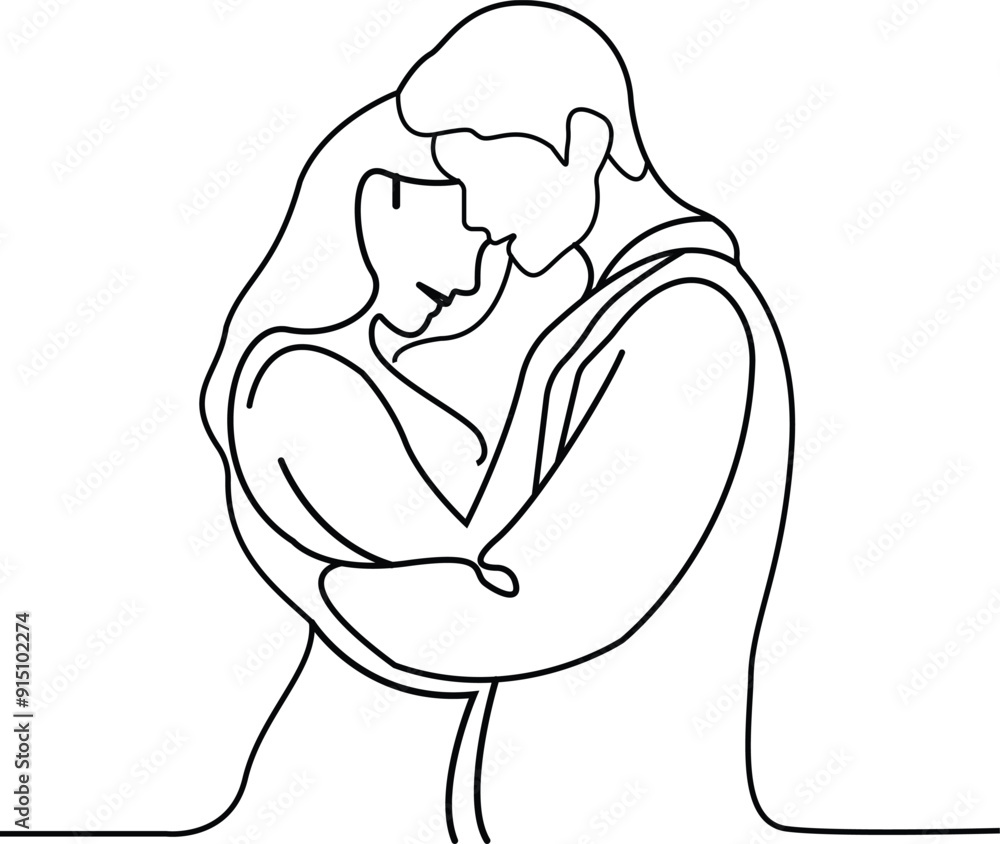 One single line drawing of man and woman hugging line art vector illustration One single line drawing of man and woman hugging line art vector illustration