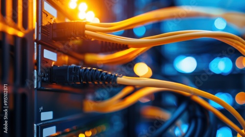 Closeup of Server Racks with Network Cables