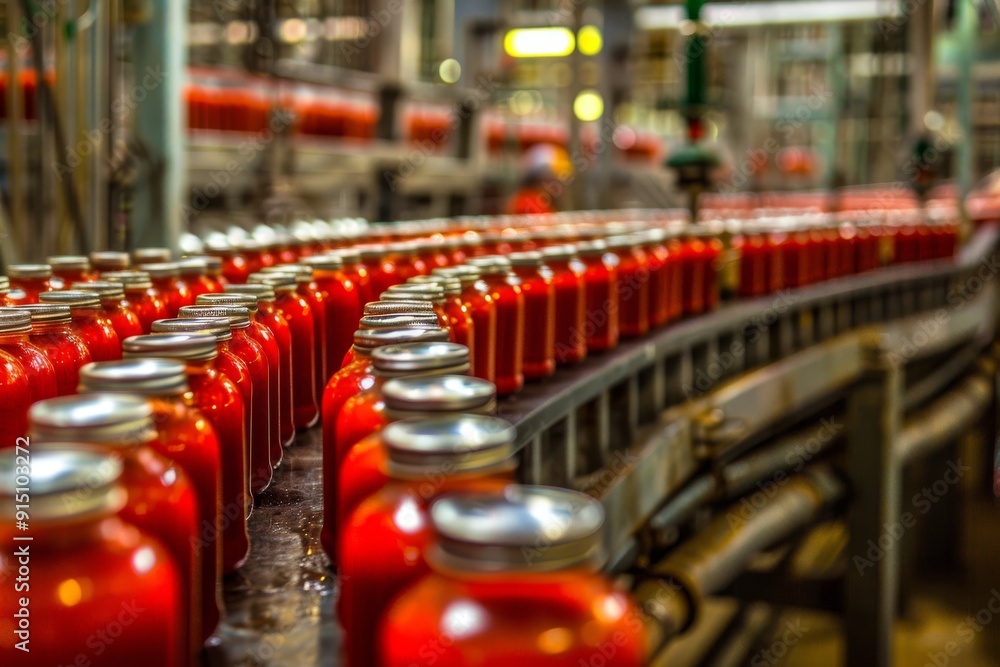 Obraz premium Tomato Paste Production Line, Food Industry, Working on Automated Ketchup Production Lines