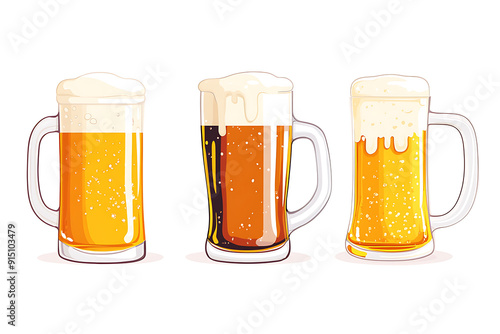 watercolor mugs of beer, alcohol drinks, hand drawn illustration, octoberfest template photo