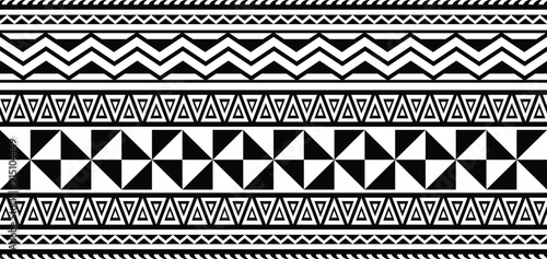 Polynesian tattoo design tribal border.Tribal design ethnic ornament maori band.Samoan Tattoo ribbon sleeve bracelet.Fabric seamless isolated hawaiian armband pattern on white background.
