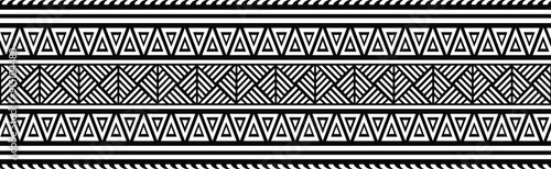 Polynesian tattoo design tribal border.Tribal design ethnic ornament maori band.Samoan Tattoo ribbon sleeve bracelet.Fabric seamless isolated hawaiian armband pattern on white background.