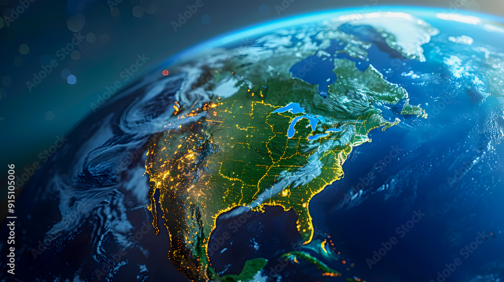 Fototapeta premium Abstract globe focusing on North America illustration.