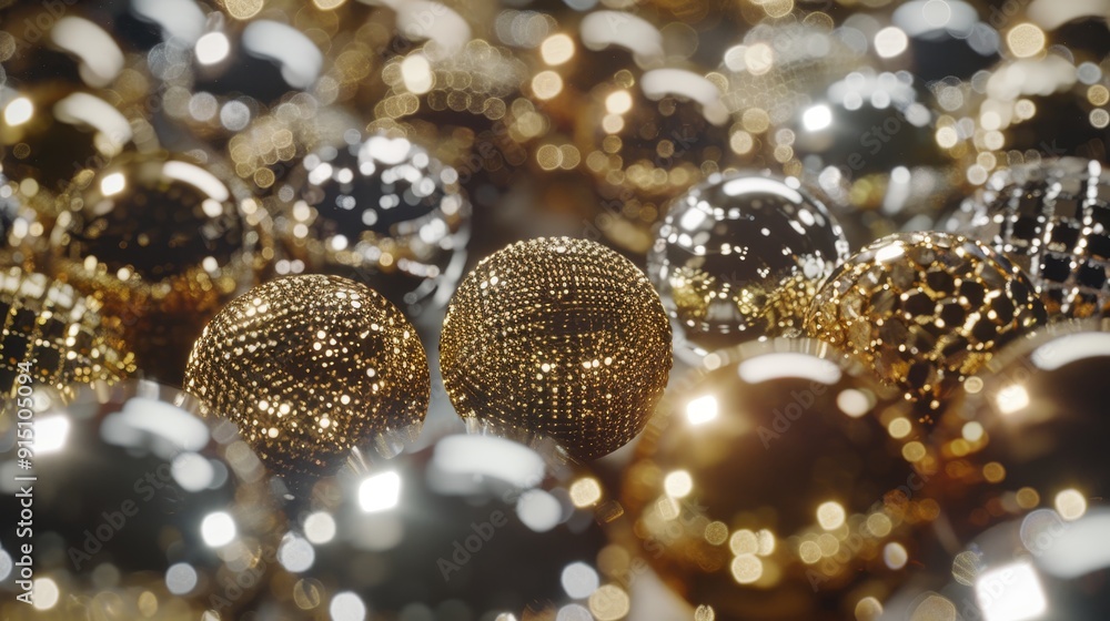 Close-up of a Collection of Shiny Gold and Silver Ornaments Close-up of a Collection of Shiny Gold and Silver Ornaments