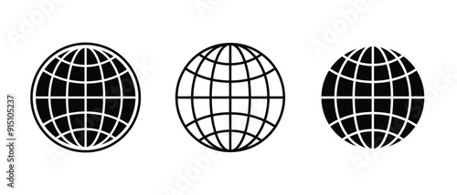 Globe icon. World symbol. Black isolated flat globe icons set on white background. Earth vector illustration. Go to web sign and symbol.