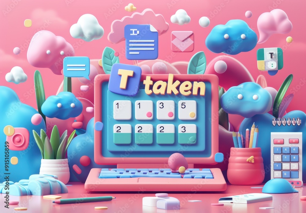 3D Illustration of a Computer with a Calendar for Task Management 3D Illustration of a Computer with a Calendar for Task Management