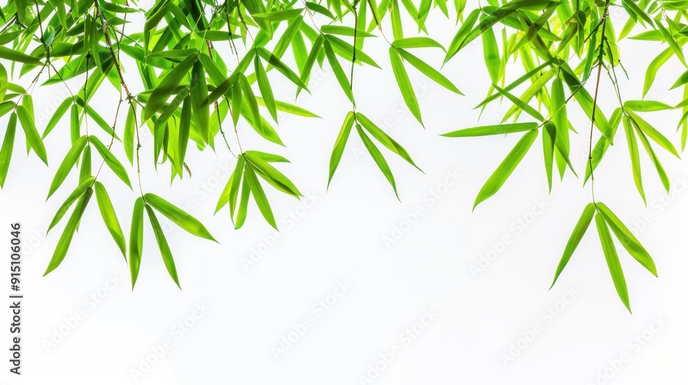 Green Bamboo Leaves on a White Background Green Bamboo Leaves on a White Background