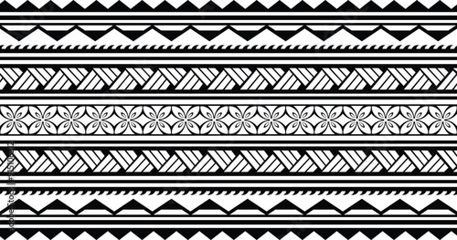 Polynesian pattern tribal tattoo border. Tribal tattoo geometric fore arm samoan band.Tattoo eps forearm samoan sleeve bracelet.Fabric seamless isolated hawaiian pattern on white background.