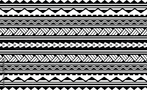 Polynesian tattoo tribal band design. Samoan tattoo tribal ornament border. Decorative seamless pattern.