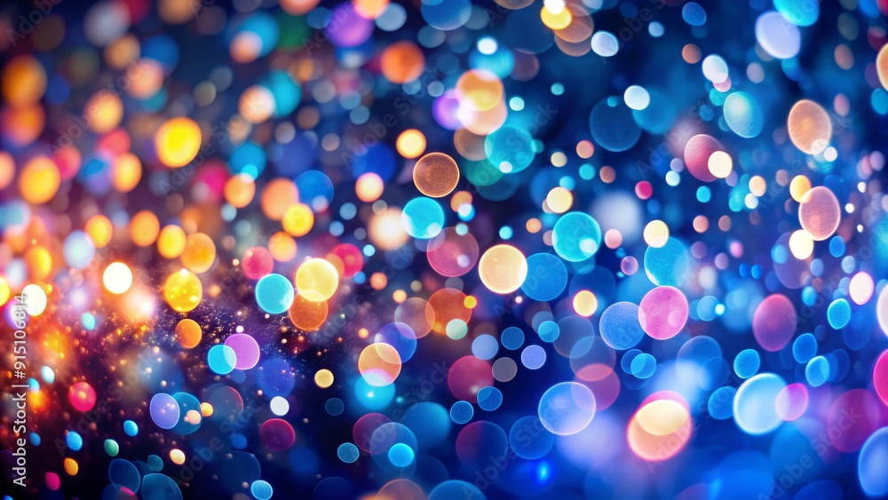 Naklejka premium Abstract Bokeh Background A digital composition featuring a vibrant array of colorful, out-of-focus circles, creating a festive and celebratory atmosphere. Keywords bokeh, abstract, colorful, festive,