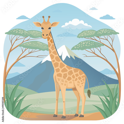 Giraffe in the savanna. Vector illustration cartoon style. photo