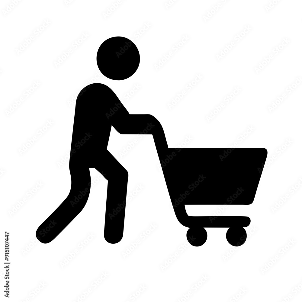 Character man pushing shopping cart icon vector symbol. Character man pushing shopping cart icon vector symbol.