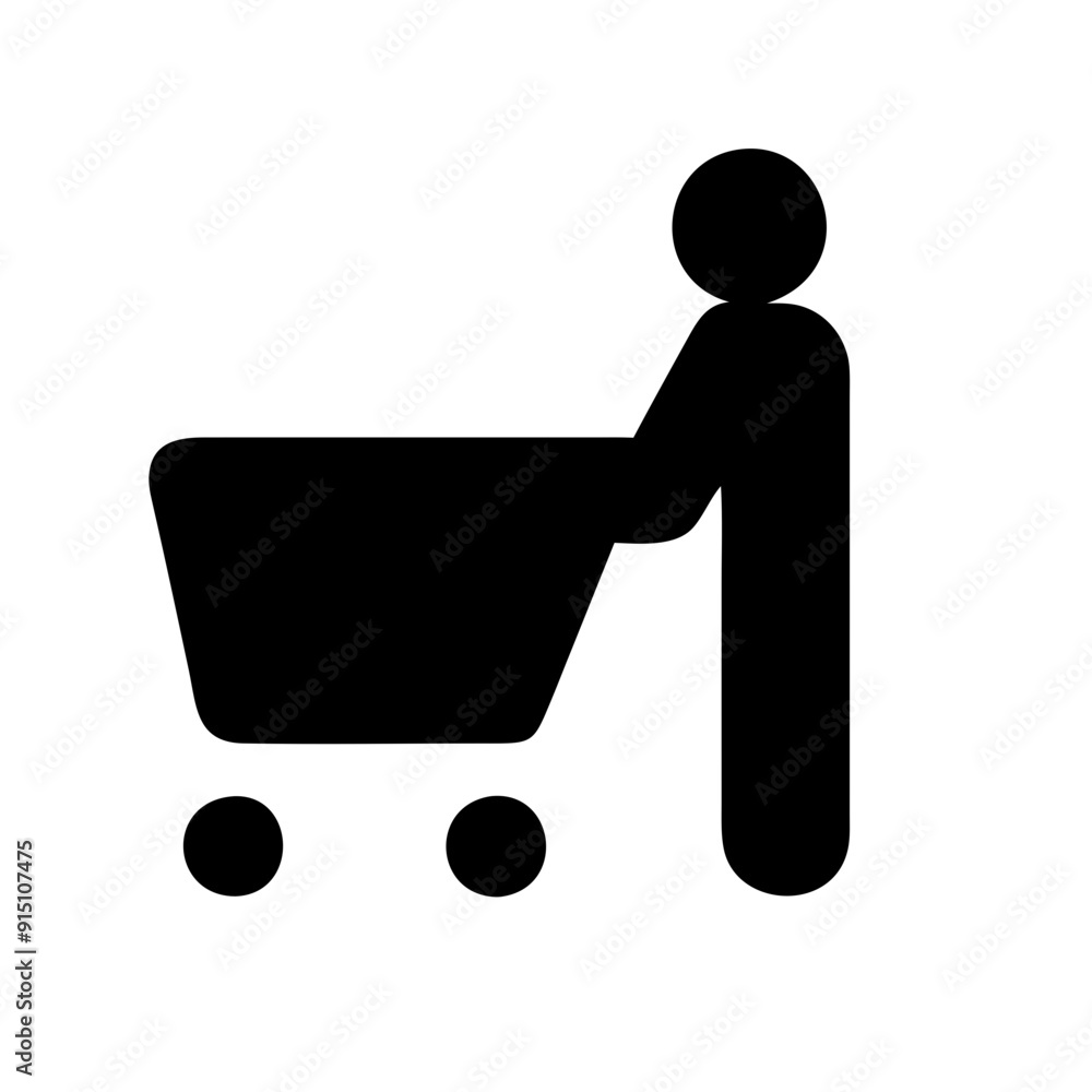 Character man pushing shopping cart icon vector symbol. Character man pushing shopping cart icon vector symbol.