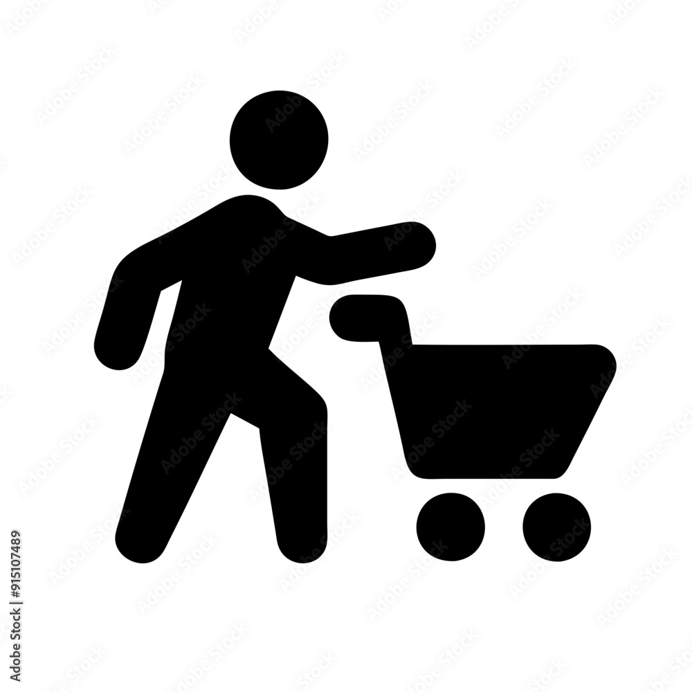 Character man pushing shopping cart icon vector symbol. Character man pushing shopping cart icon vector symbol.