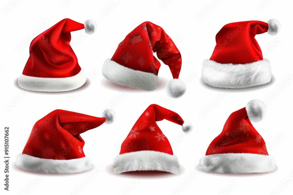 Santa hat icon, christmas hat, santa claus cap , red holiday costume symbol, xmas hat sign on white Santa hat icon, christmas hat, santa claus cap , red holiday costume symbol, xmas hat sign on white