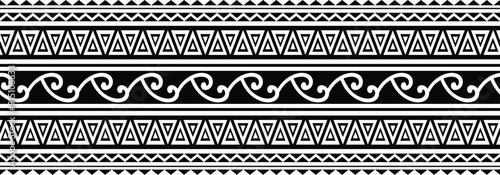 Polynesian tattoo design tribal border.Tribal design ethnic ornament maori band.Samoan Tattoo ribbon sleeve bracelet.Fabric seamless isolated hawaiian armband pattern on white background.