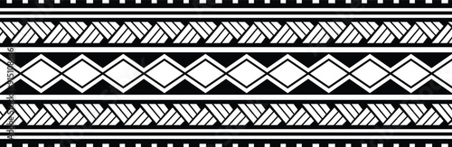 Polynesian tattoo design tribal border.Tribal design ethnic ornament maori band.Samoan Tattoo ribbon sleeve bracelet.Fabric seamless isolated hawaiian armband pattern on white background.
