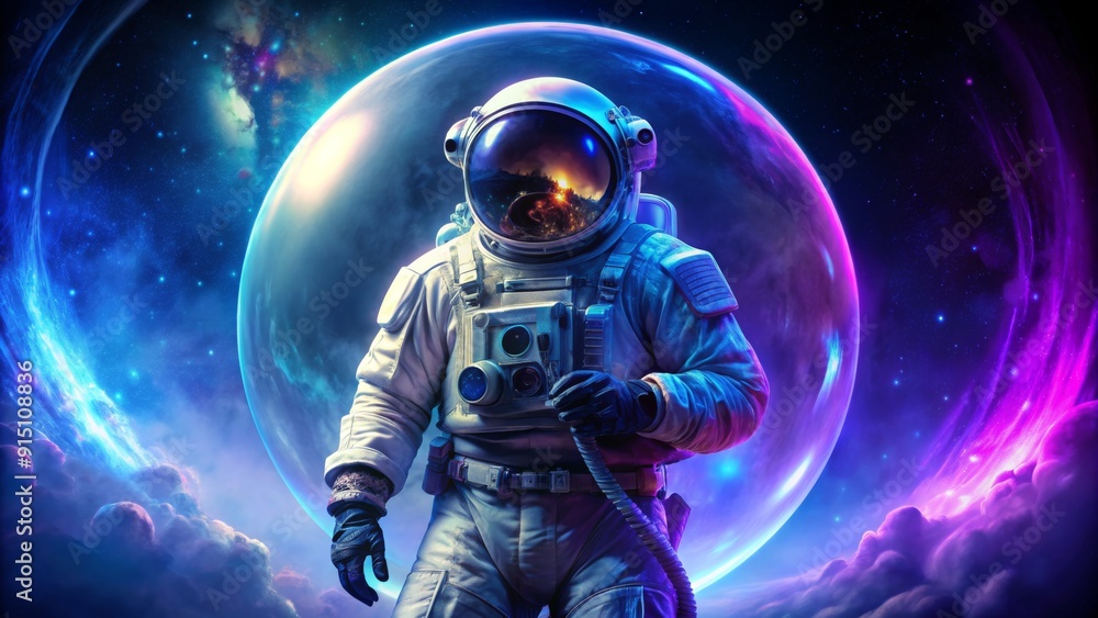Fototapeta premium Astronaut in a Cosmic Dream Digital Art, Space Exploration, Futuristic, Galaxy, Stars, Nebula