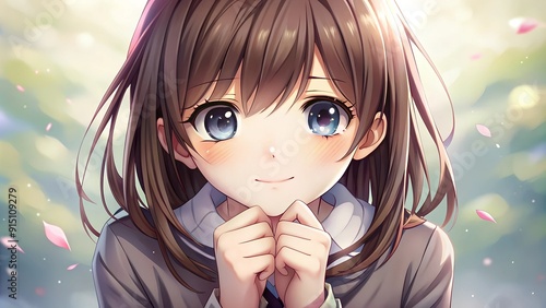shy or smiling anime girl