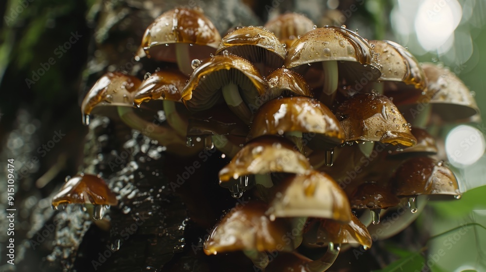 A cluster of brown mushrooms growing on a tree trunk A cluster of brown mushrooms growing on a tree trunk