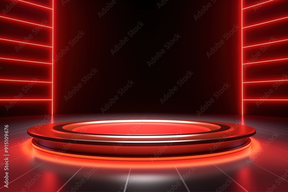 Red Neon Light Abstract Background with Platform. Red Neon Light Abstract Background with Platform.