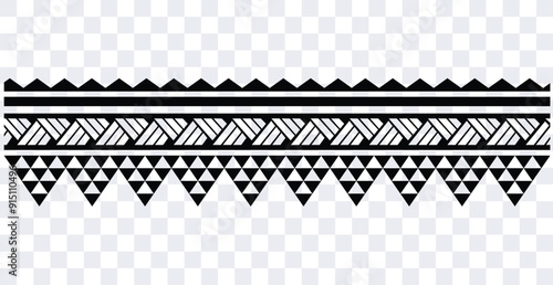 Polynesian tattoo design tribal border.Tribal design ethnic ornament maori band.Samoan Tattoo ribbon sleeve bracelet.Fabric seamless isolated hawaiian armband pattern on white background.