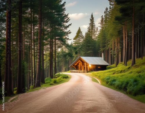 Secluded Log Cabin in a Verdant Forest