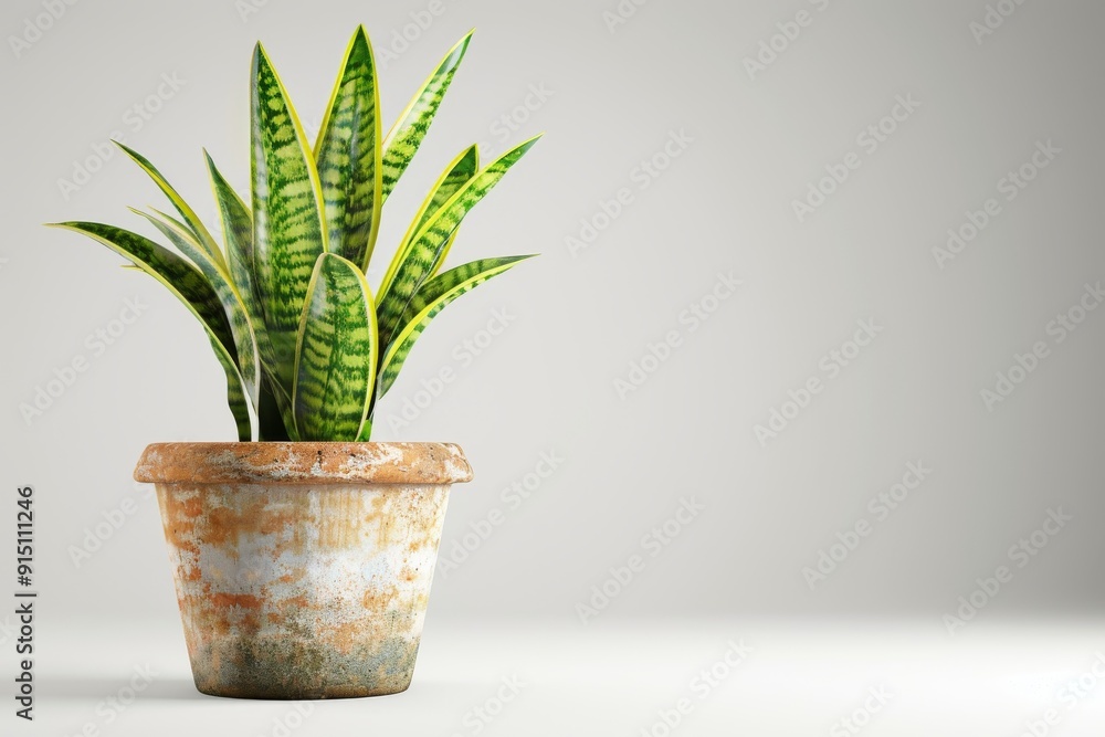Fototapeta premium Snake Plant in Flowerpot Isolated, Snake House Plant in Flowerpot, Copy Space