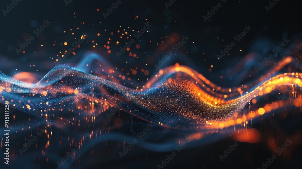 Obraz premium Abstract Digital Landscape with Glowing Particles
