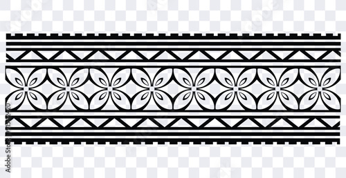 Polynesian tattoo design tribal border.Tribal design ethnic ornament maori band.Samoan Tattoo ribbon sleeve bracelet.Fabric seamless isolated hawaiian armband pattern on white background.