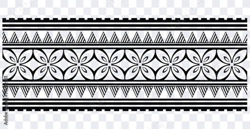 Polynesian tattoo design tribal border.Tribal design ethnic ornament maori band.Samoan Tattoo ribbon sleeve bracelet.Fabric seamless isolated hawaiian armband pattern on white background.