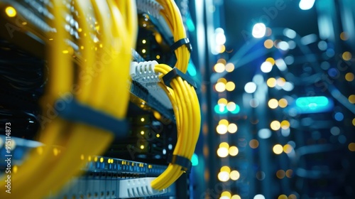 Yellow Network Cables in Server Rack