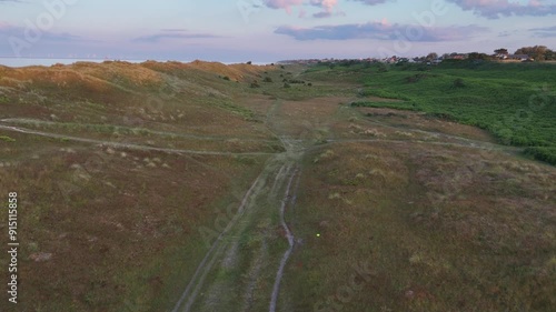 Sand dunes Winterton and Hemsby Norfolk UK drone,aerial Sunset photo