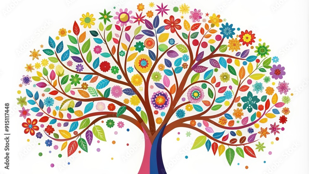 Fototapeta premium of a cute and colorful tree graphic with a whimsical design perfect for children's decor , tree, graphic, cute, colorful