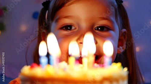 Wallpaper Mural Little girl approaches looks at birthday cake Torontodigital.ca
