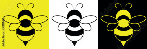 Bee icon. Bumblebee pictogram. Honey bee vector illustration. Honeycomb hive symbol. Insect sign isolated on different backgrounds.