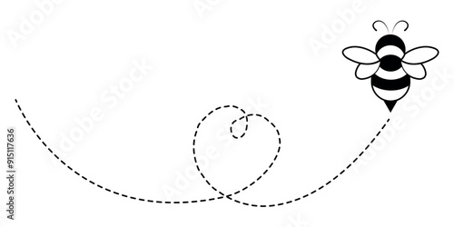 Flying bee with heart trail icon. Vector illustration Clipart image isolated on white background