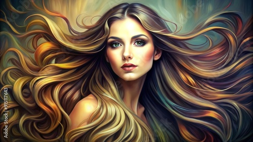 Golden Waves A Digital Painting of a Woman's Flowing Hair with Soft Focus, Abstract Texture, and Dramatic Lighting. digitalart portrait hairpainting abstractart fantasyart