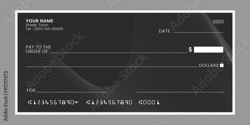 Blank bank check, checkbook cheque template or money payment paper voucher. Business or personal account paycheck coupon. Vector