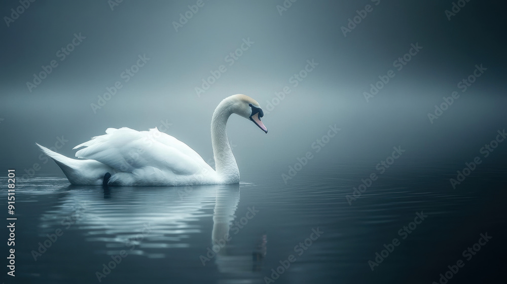 Swan on a Misty Lake at Dusk. Swan on a Misty Lake at Dusk.
