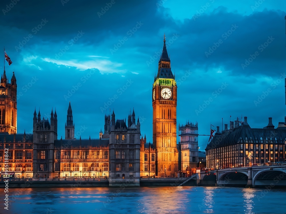 Fototapeta premium Iconic London Skyline: Big Ben & Houses of Parliament at Dusk