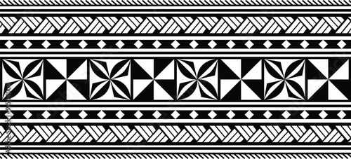 Polynesian pattern tribal tattoo border. Tribal tattoo geometric fore arm samoan band.Tattoo eps forearm samoan sleeve bracelet.Fabric seamless isolated hawaiian pattern on white background.