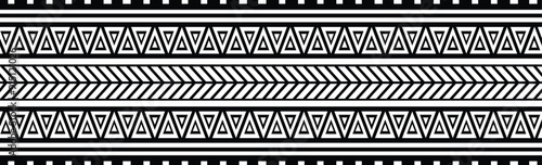 Polynesian tattoo design tribal border.Tribal design ethnic ornament maori band.Samoan Tattoo ribbon sleeve bracelet.Fabric seamless isolated hawaiian armband pattern on white background.